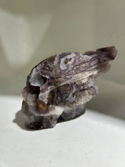 Fluorite Skull with Feathered Wings | Raw Crystal Art Sculpture | Unique Gothic Decor