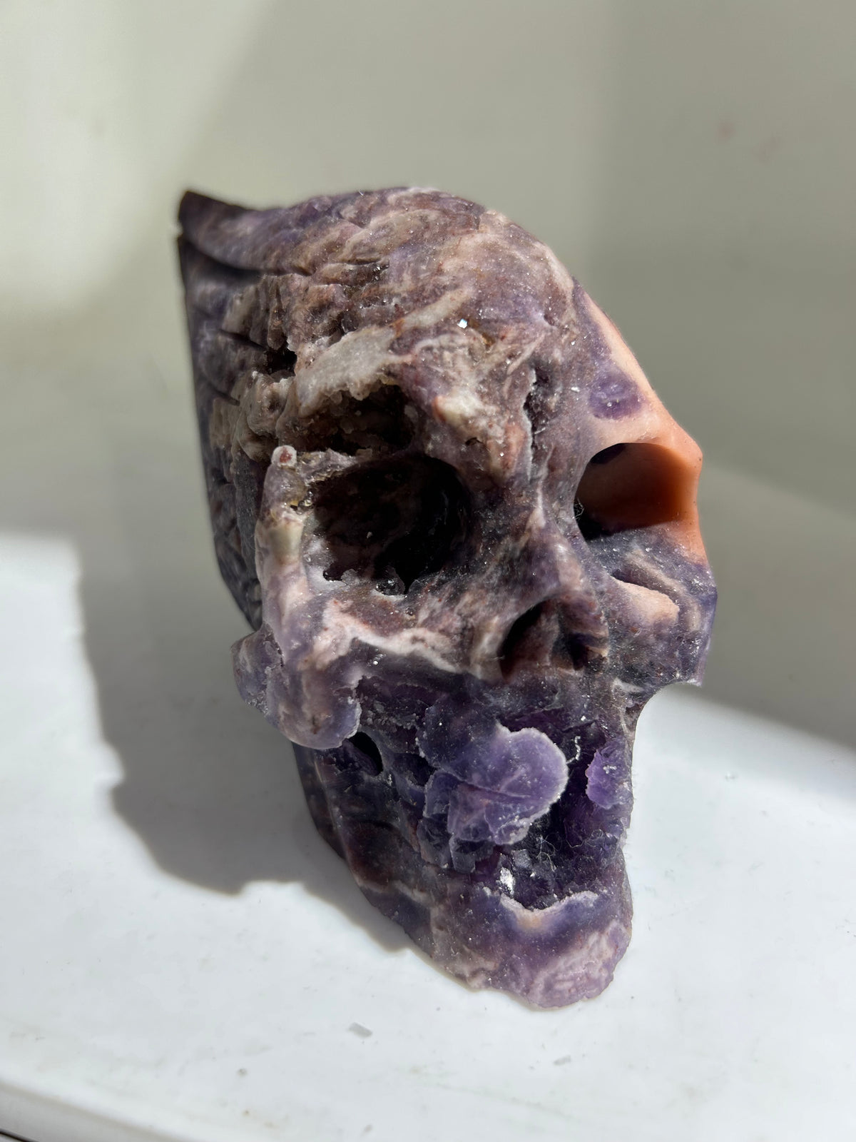 Fluorite Skull with Natural Wing Motif | Raw Crystal Art Sculpture | Unique Gothic Decor