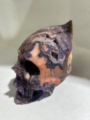 Fluorite Skull with Natural Wing Motif | Raw Crystal Art Sculpture | Unique Gothic Decor