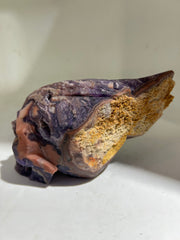 Fluorite Skull with Natural Wing Motif | Raw Crystal Art Sculpture | Unique Gothic Decor