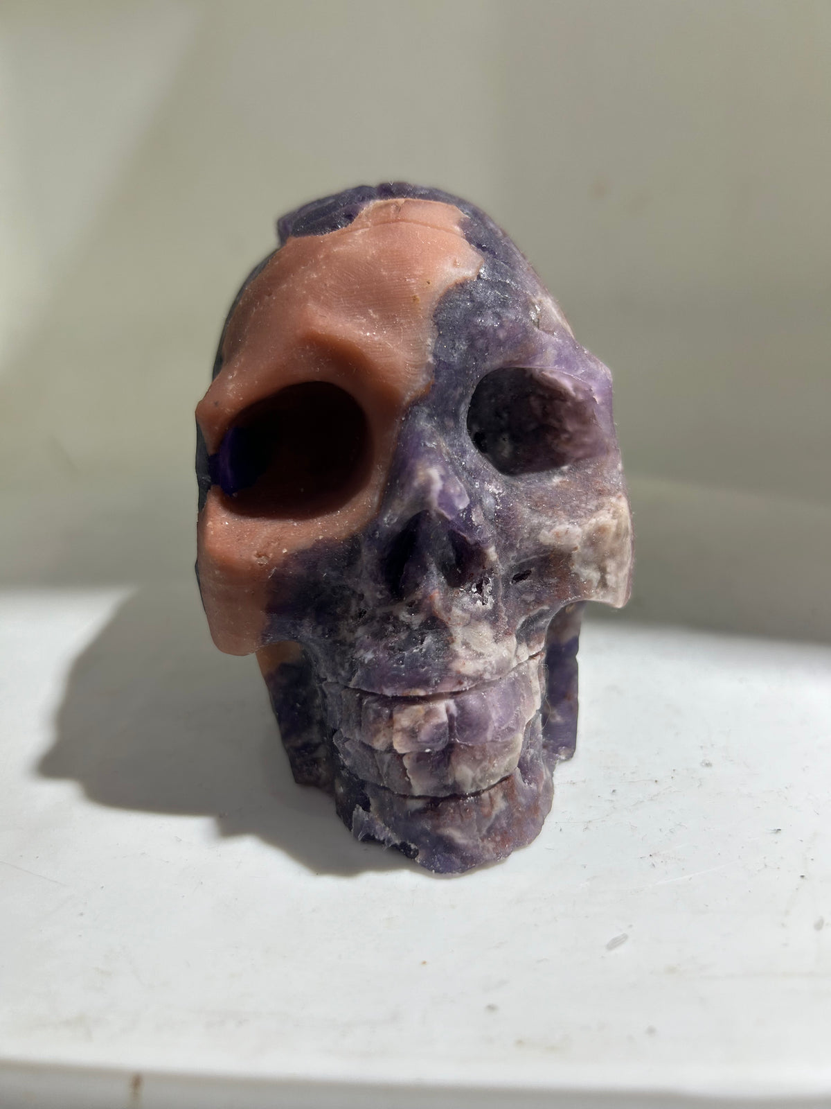 Fluorite Skull with Angel Wing | Unique Crystal Art Sculpture