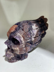 Fluorite Skull with Angel Wing | Unique Crystal Art Sculpture