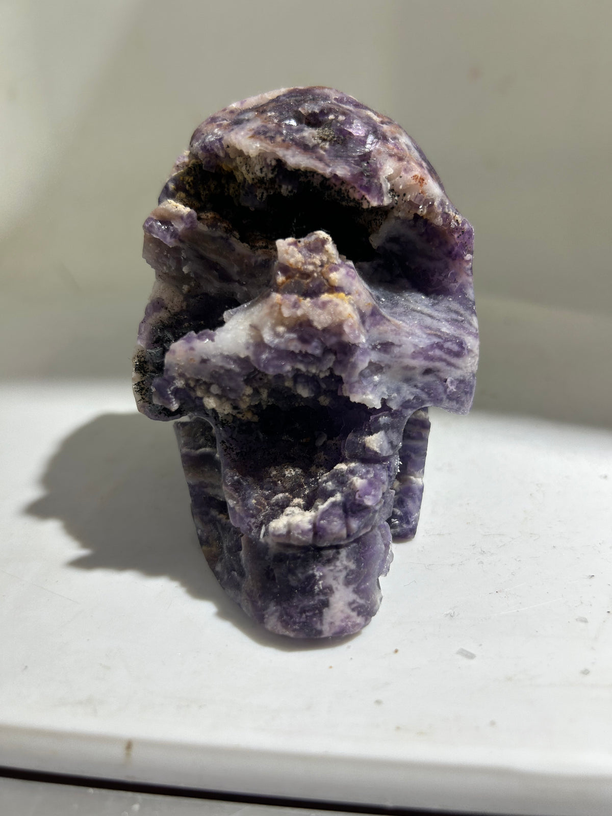 Raw Fluorite Skull Sculpture | Hand-Carved Natural Crystal Art
