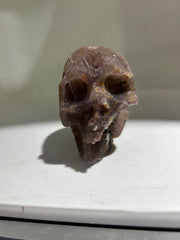 Raw Fluorite Skull Sculpture | Hand-Carved Crystal Art | Unique Amethyst-Toned Mineral Decor