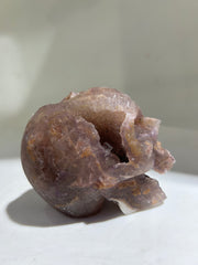 Raw Fluorite Skull Sculpture | Hand-Carved Crystal Art | Unique Amethyst-Toned Mineral Decor
