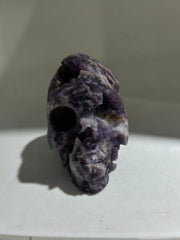 Deep Amethyst Fluorite Skull | Hand-Carved Raw Crystal Sculpture | Unique Gothic Mineral Art