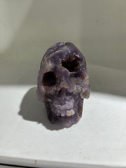 Raw Amethyst Fluorite Skull | Hand-Carved Crystal Sculpture | Unique Mineral Art Decor
