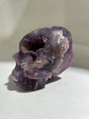 Raw Amethyst Fluorite Skull | Hand-Carved Crystal Sculpture | Unique Mineral Art Decor