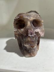 Natural Raw Fluorite Skull | Hand-Carved Crystal Art Sculpture | Unique Gothic Mineral Decor