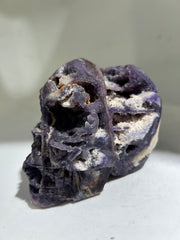 Raw Fluorite Skull | Intricate Geode Crystal Sculpture | Unique Gothic Mineral Art
