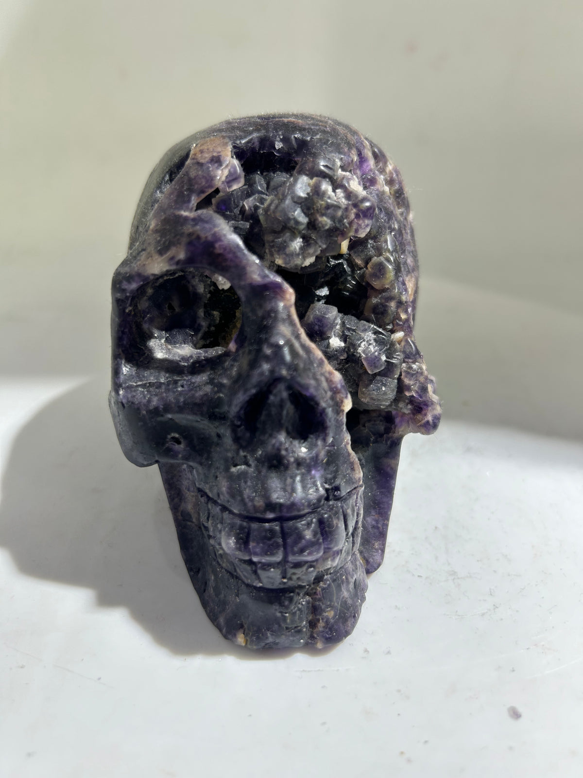 Raw Fluorite Skull | Primitive Crystal Skull Sculpture | Unique Gothic Art Decor