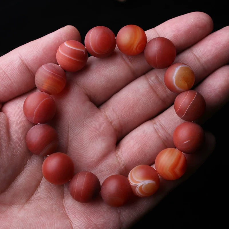 Matte Red Agate Bead Bracelet | Natural Stone Energy Jewelry
