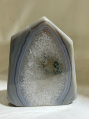 Agate Geode Tower | Frosted Blue Lace Crystal Sculpture | Modern Mineral Décor