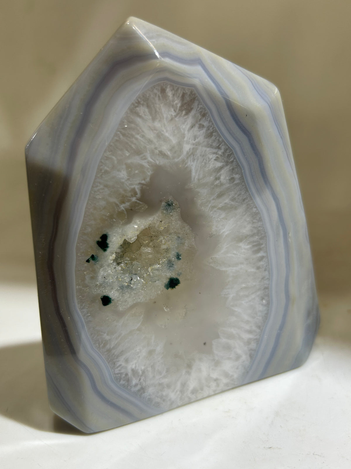 Agate Geode Tower | Frosted Blue Lace Crystal Sculpture | Modern Mineral Décor