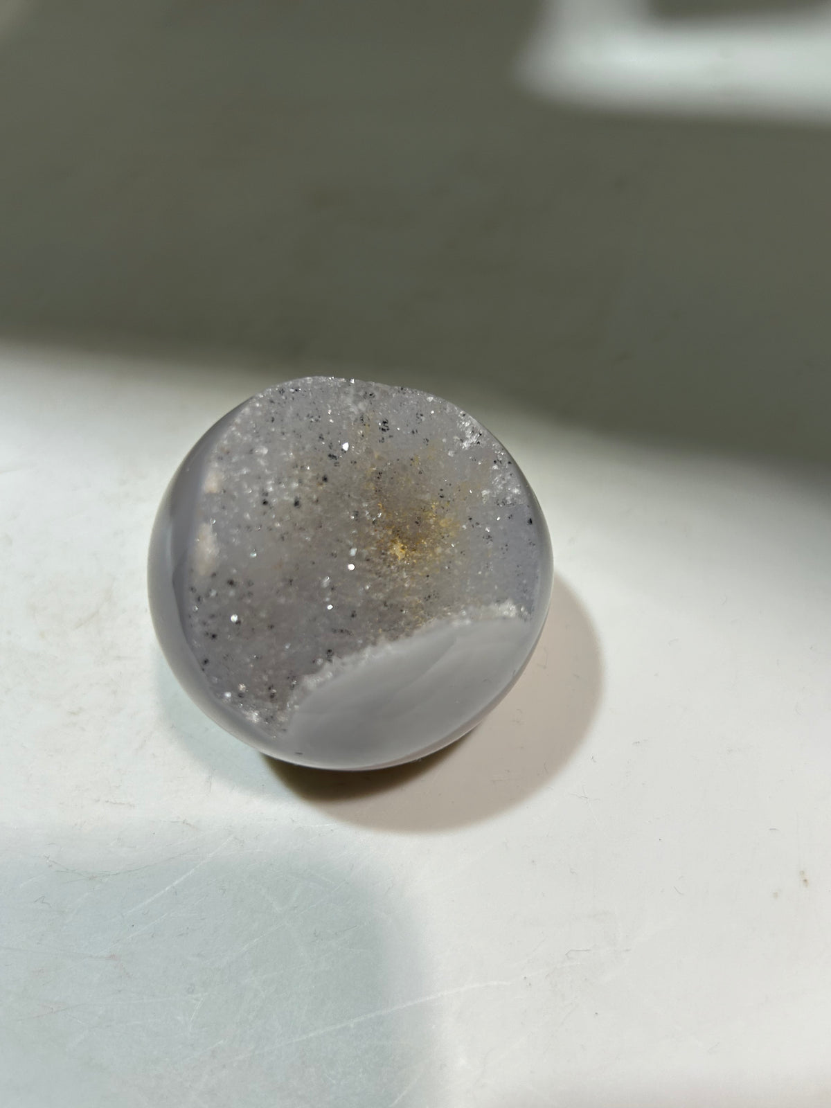 Agate Geode Sphere | Golden Cream Druzy Crystal Ball | Unique Natural Stone Decor