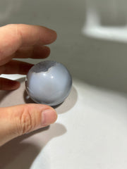 Blue-Grey Agate Sphere with Druzy Geode | Unique Crystal Ball Art Decor