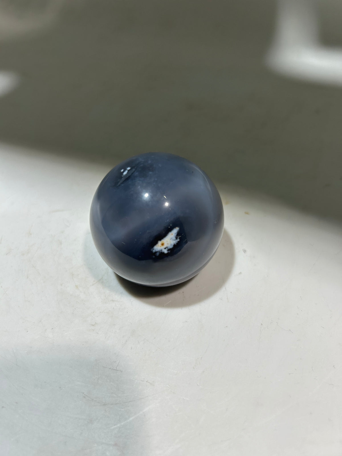 Blue-Grey Agate Sphere with Druzy Geode | Unique Crystal Ball Art Decor