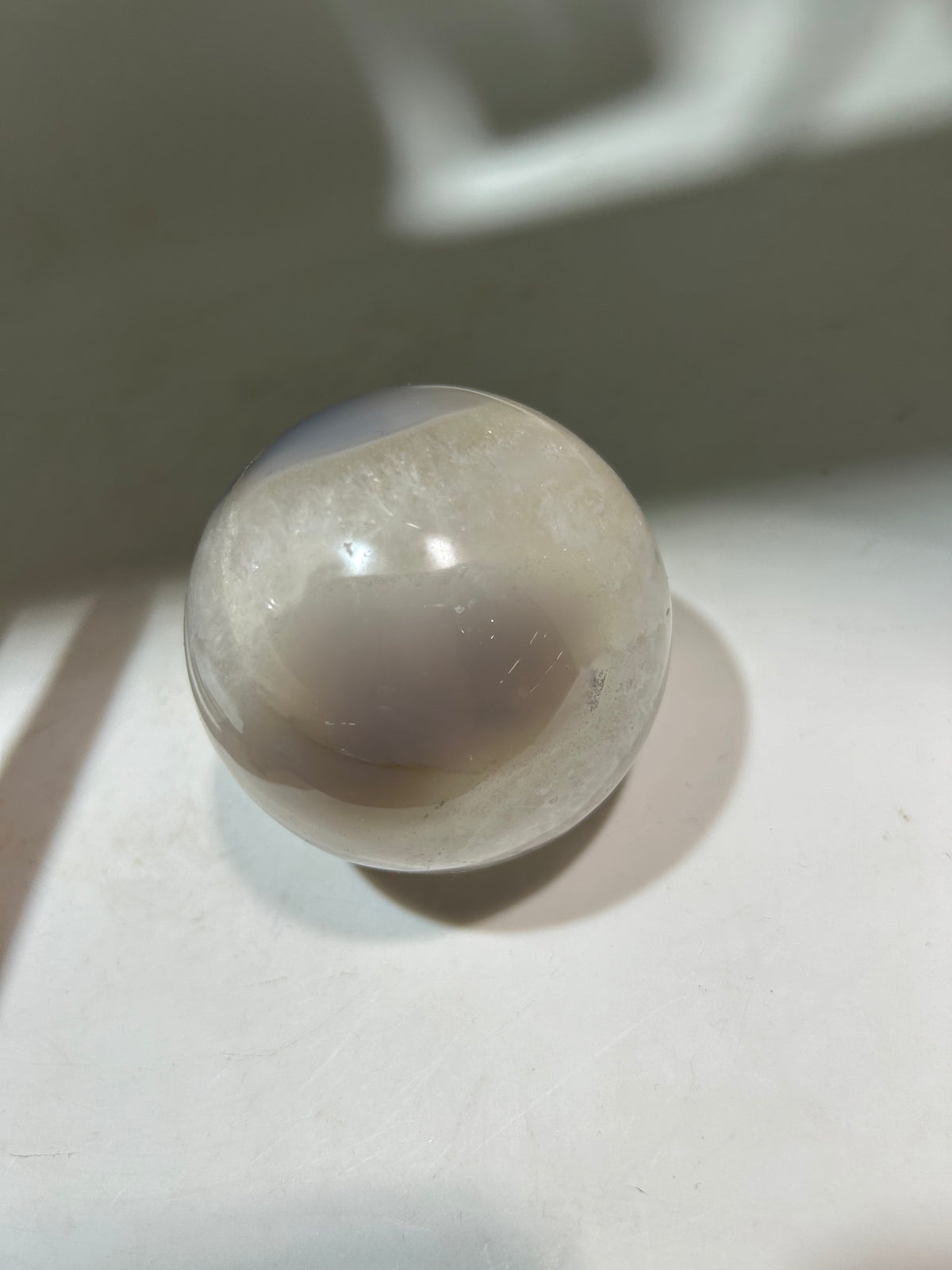 Frosted White Agate Sphere with Natural Druzy Geode | Artisan Crystal Ball Decor