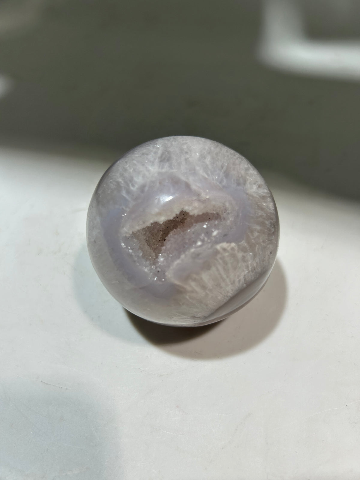 Misty Grey Agate Sphere with Natural Druzy Geode | Unique Crystal Gemstone Decor