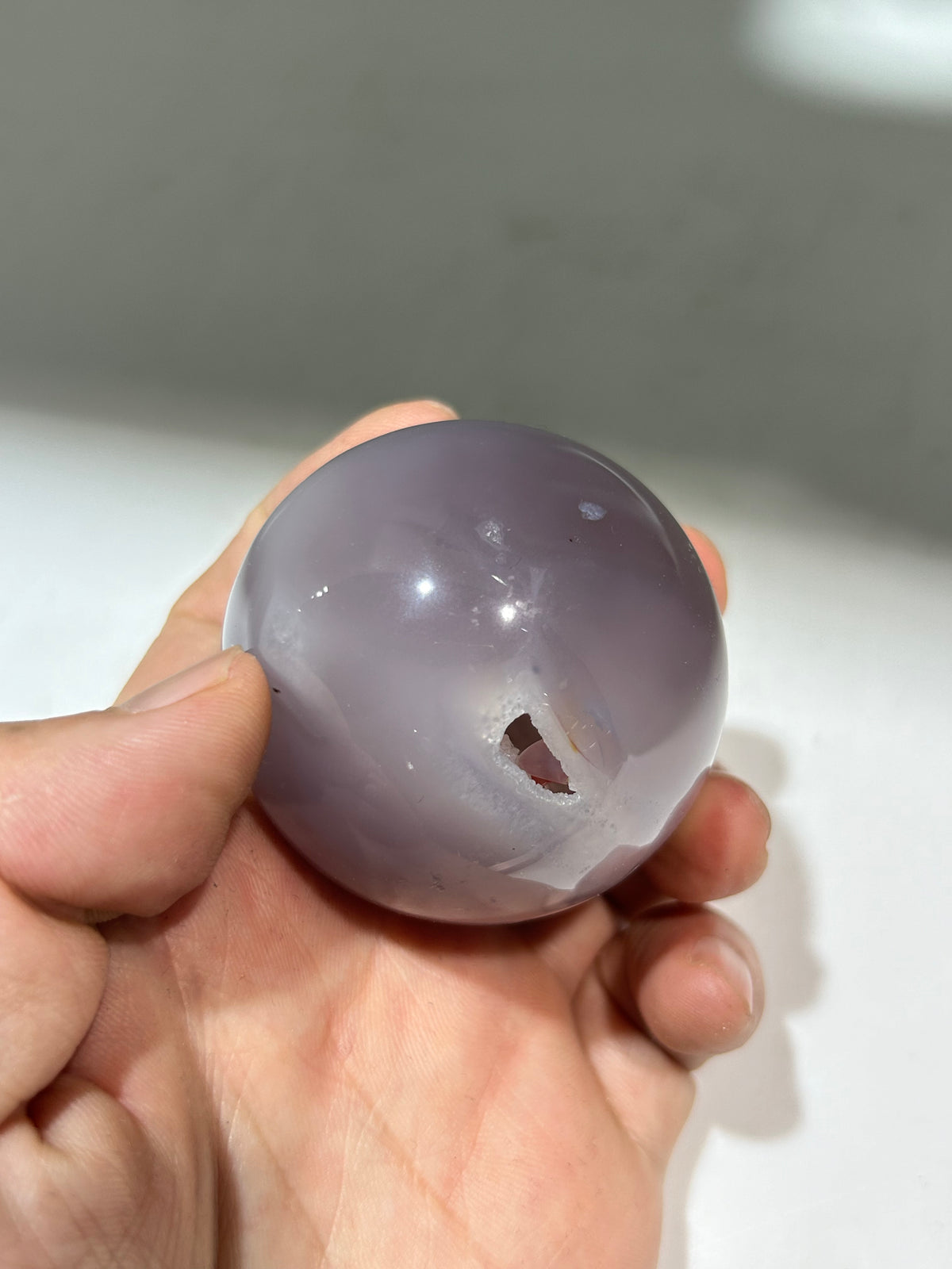 Lilac Mist Agate Sphere with Natural Window | Unique Crystal Ball Art Decor