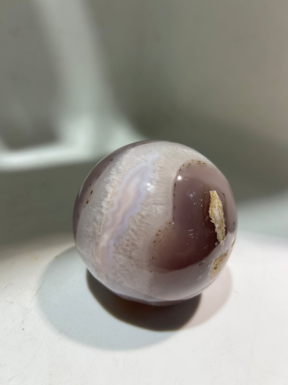 Banded Agate Sphere – Natural Crystal Art with Earthy Geode Accents