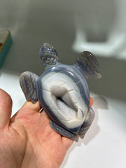 Blue Agate Turtle Sculpture – Natural Druzy Geode Crystal Carving for Home Decor