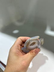 Light Agate Turtle Sculpture – Natural Druzy Crystal Carving for Elegant Home Decor