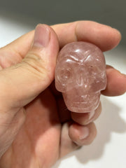 Handmade Rose Quartz Skull Carving – Unique Crystal Skull for Meditation, Healing Home Decor