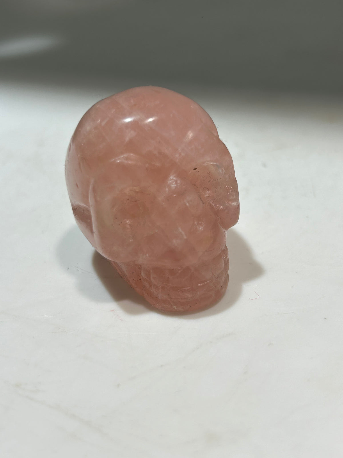 Handmade Rose Quartz Skull Carving – Unique Crystal Skull for Meditation, Healing Home Decor