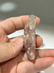 Flower Agate Crescent Moon Face – Unique Crystal Moon Sculpture for Healing & Decor