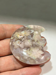 Flower Agate Crescent Moon Face – Unique Crystal Art for Home Decor & Spiritual Healing