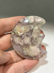 Flower Agate Crescent Moon Face – Unique Crystal Art for Home Decor & Spiritual Healing