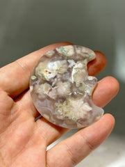 Flower Agate Crescent Moon Face – Unique Crystal Art for Home Decor & Spiritual Healing