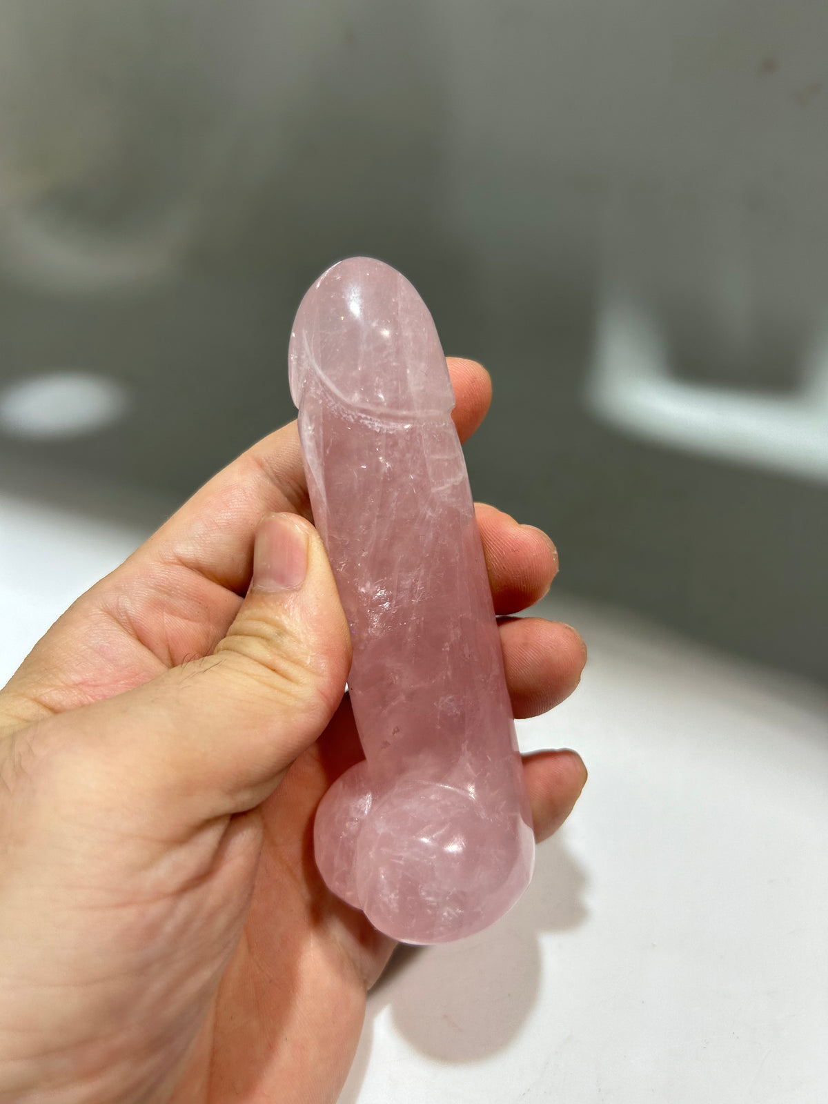 Rose Quartz Phallic Sculpture – Bold Crystal Art Ornament for Modern Décor & Unique Gifting