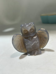 Agate Owl Sculpture – Unique Crystal Figurine with Spread Wings for Mystical Home Décor