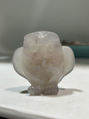 Agate Owl Figurine – Unique Crystal Sculpture with Natural Druzy Heart for Spiritual Home Décor