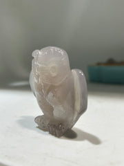 Agate Owl Figurine – Unique Crystal Sculpture with Natural Druzy Heart for Spiritual Home Décor