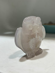 Agate Owl Figurine – Unique Crystal Sculpture with Natural Druzy Heart for Spiritual Home Décor