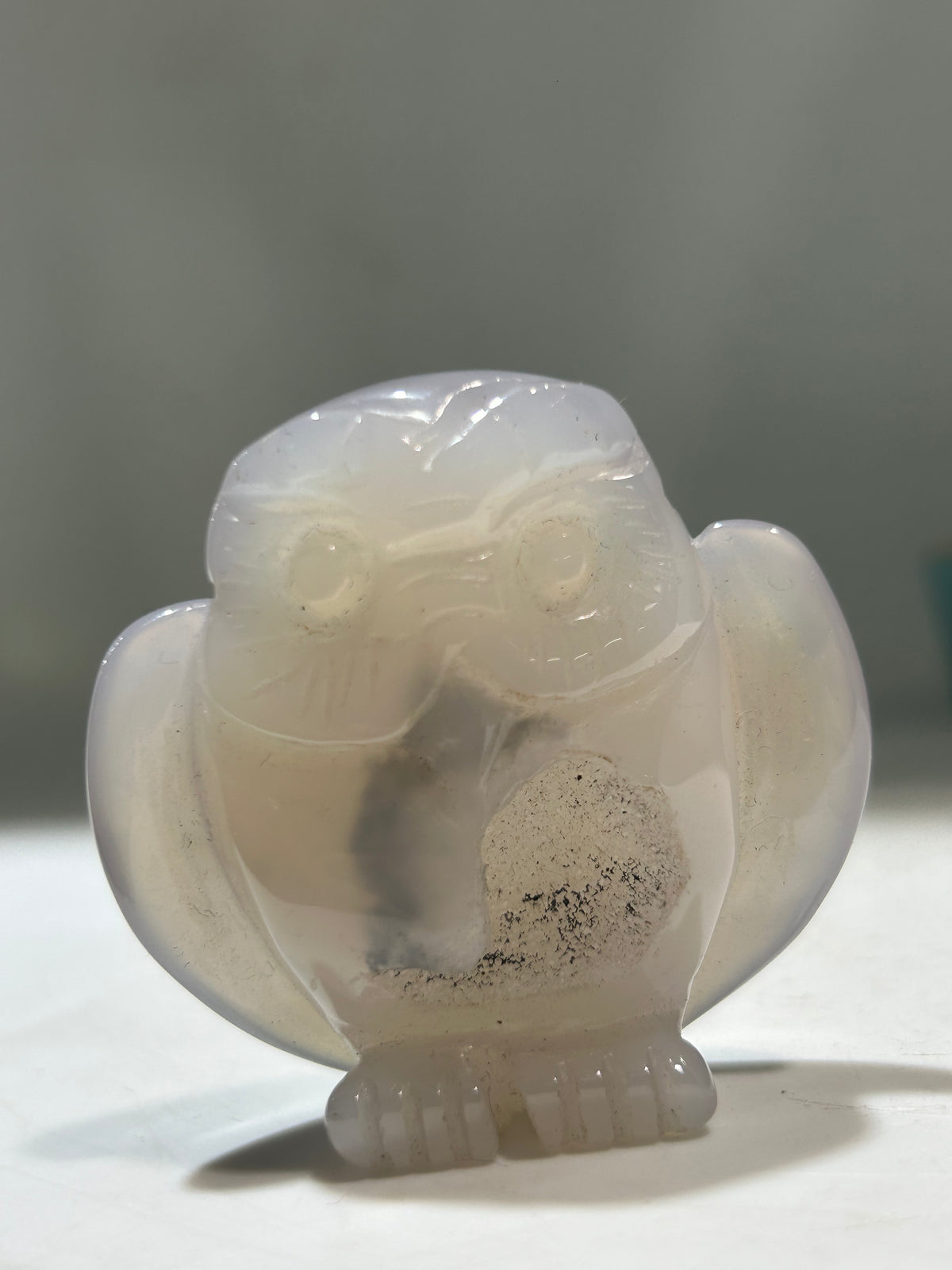 Agate Owl Figurine – Unique Druzy Crystal Sculpture for Mystical Home & Office Décor