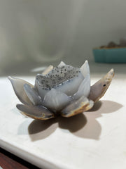 Agate Lotus Flower with Druzy Center – Unique Crystal Sculpture for Zen Home Décor
