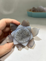 Agate Lotus Flower with Druzy Center – Unique Crystal Sculpture for Zen Home Décor