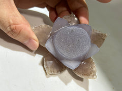 Agate Lotus Flower with Smoky Druzy Center – Artisan Crystal Lotus Sculpture for Elegant Home Décor