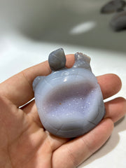Agate Turtle Figurine with Sparkling Druzy Center – Unique Crystal Animal Sculpture for Home Décor