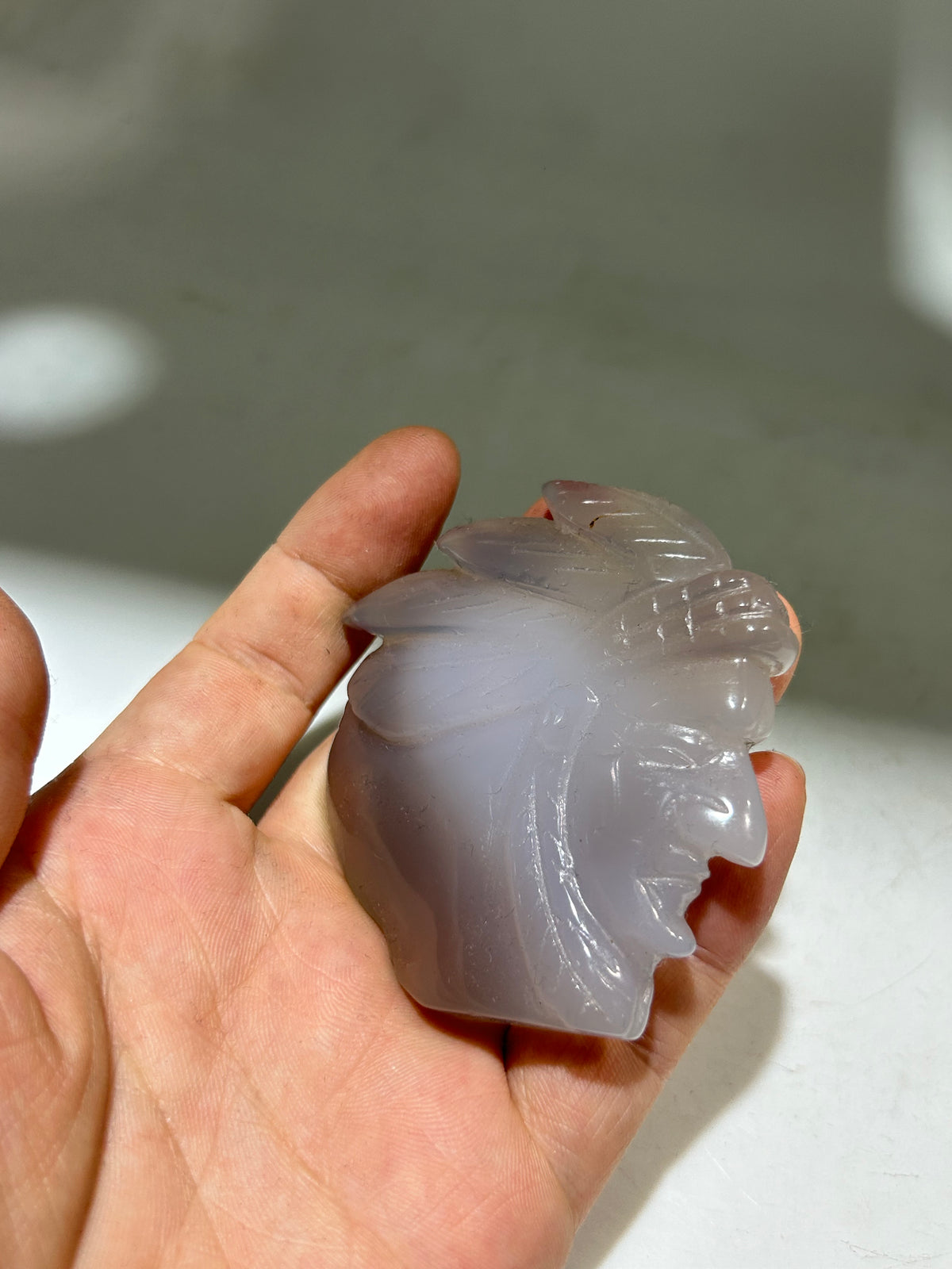 Agate Warrior Chief Head Sculpture – Unique Crystal Figurine with Feathered Headdress | Artisan Stone Art