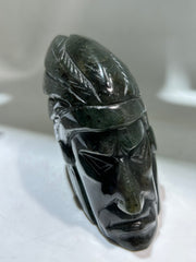 Labradorite Tribal Chief Bust – Artisan Crystal Sculpture with Feather Headdress | Unique Gemstone Home Decor