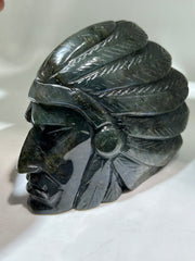 Labradorite Tribal Chief Bust – Artisan Crystal Sculpture with Feather Headdress | Unique Gemstone Home Decor