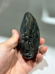 Agate Tribal Chief Head Sculpture – Artisan Gemstone Figurine | Unique Ethnic Crystal Decor