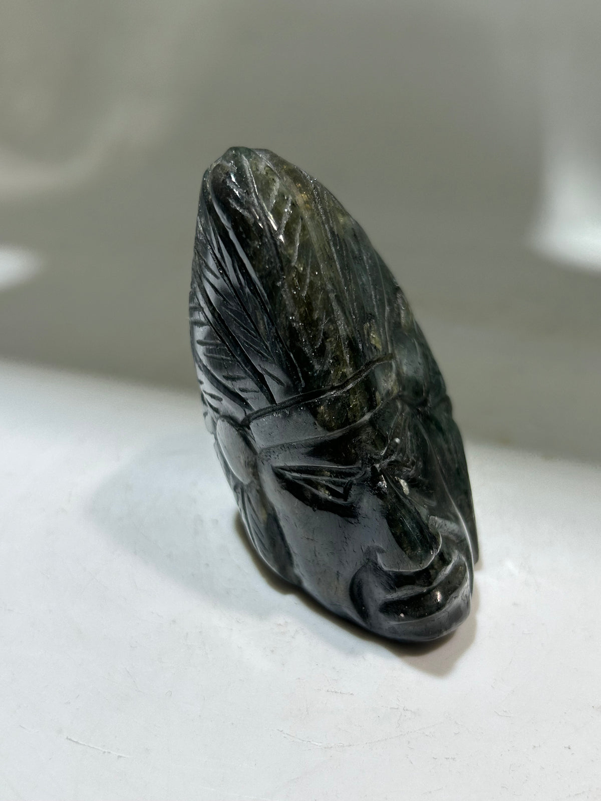 Agate Tribal Chief Head Sculpture – Artisan Gemstone Figurine | Unique Ethnic Crystal Decor