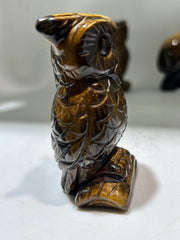 Tiger’s Eye Agate Owl Figurine – Artisan Crystal Sculpture | Unique Gemstone Wisdom Decor