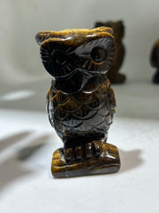 Tiger’s Eye Agate Owl Figurine – Artisan Crystal Sculpture | Unique Gemstone Wisdom Decor
